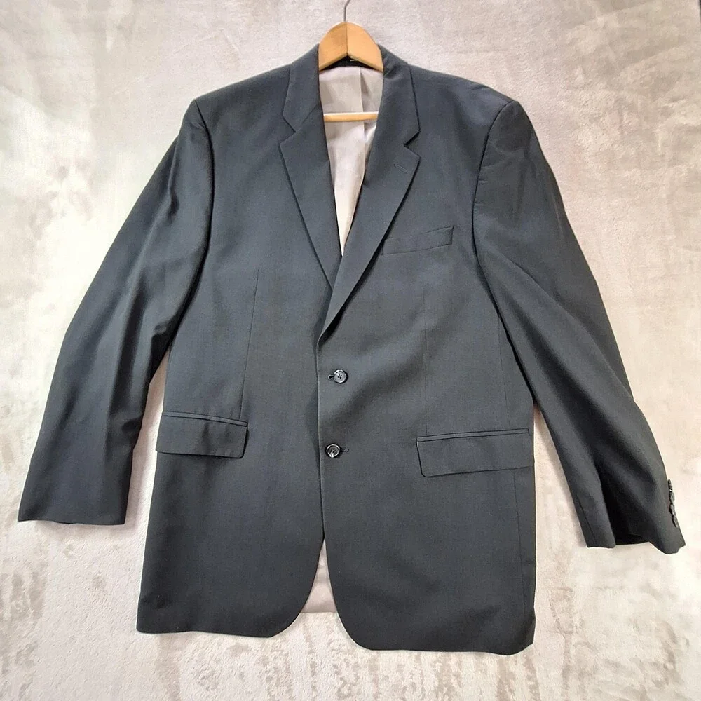 Lauren Ralph Lauren 2 Piece Suit Mens 46L Charcoal Pleated Pants Made Canada
